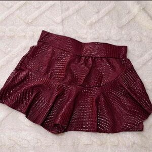 Textured Wine Red Ruffle Mini Skirt